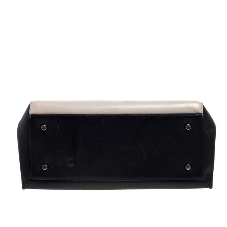 Pre Owned Celine Black/Off White Leather Medium Edge Top Handle Bag