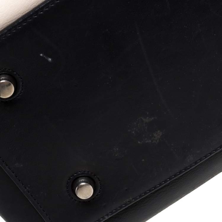 Pre Owned Celine Black/Off White Leather Medium Edge Top Handle Bag