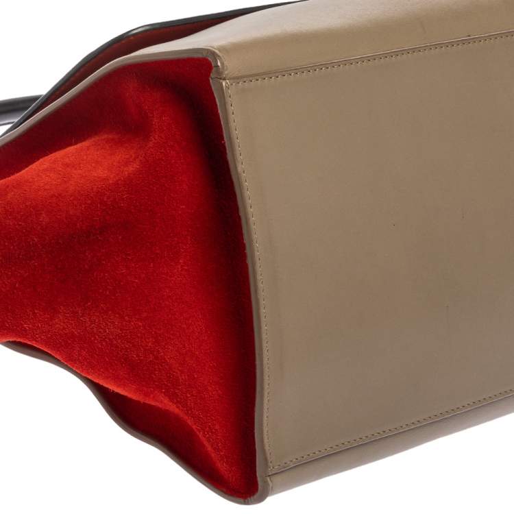 Pre Owned Celine Multicolor Leather and Suede Medium Trapeze Top Handle Bag