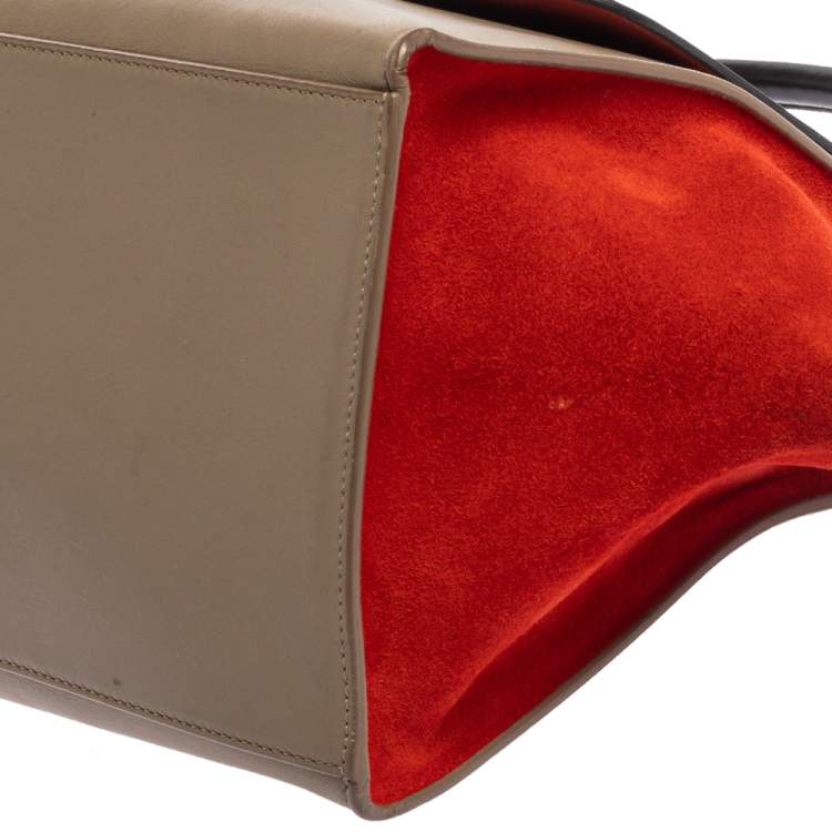 Pre Owned Celine Multicolor Leather and Suede Medium Trapeze Top Handle Bag