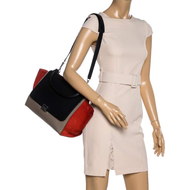 Pre Owned Celine Multicolor Leather and Suede Medium Trapeze Top Handle Bag