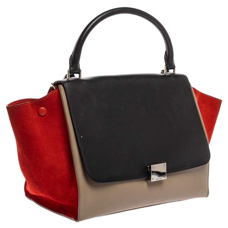 Pre Owned Celine Multicolor Leather and Suede Medium Trapeze Top Handle Bag
