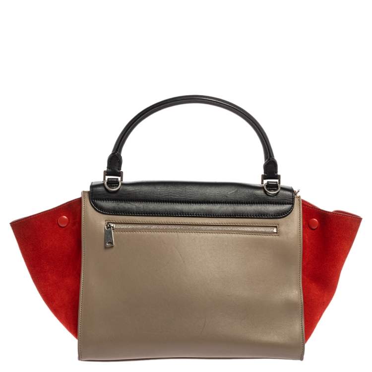 Pre Owned Celine Multicolor Leather and Suede Medium Trapeze Top Handle Bag