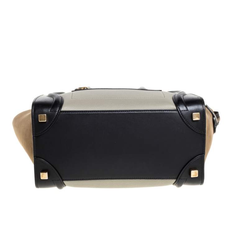 Pre Owned Celine Tri Color Nubuck and Leather Micro Luggage Tote