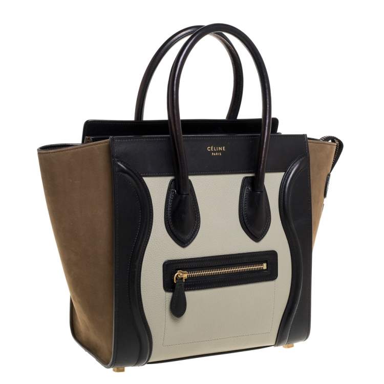 Pre Owned Celine Tri Color Nubuck and Leather Micro Luggage Tote