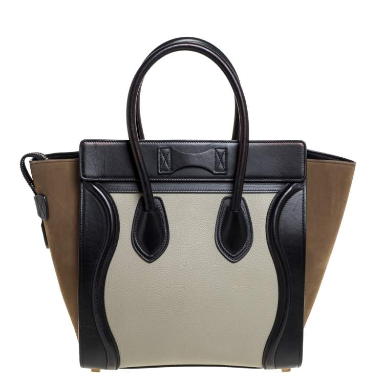 Pre Owned Celine Tri Color Nubuck and Leather Micro Luggage Tote