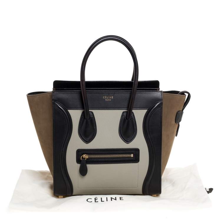 Pre Owned Celine Tri Color Nubuck and Leather Micro Luggage Tote