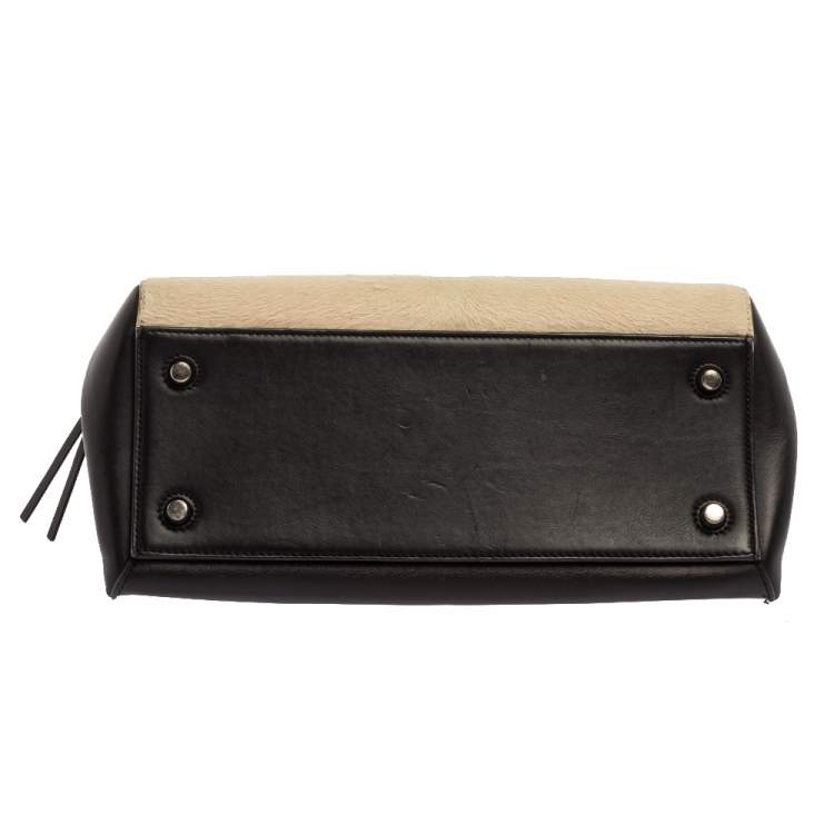 Pre Owned Céline Beige/Black Calfhair and Leather Small Edge Bag