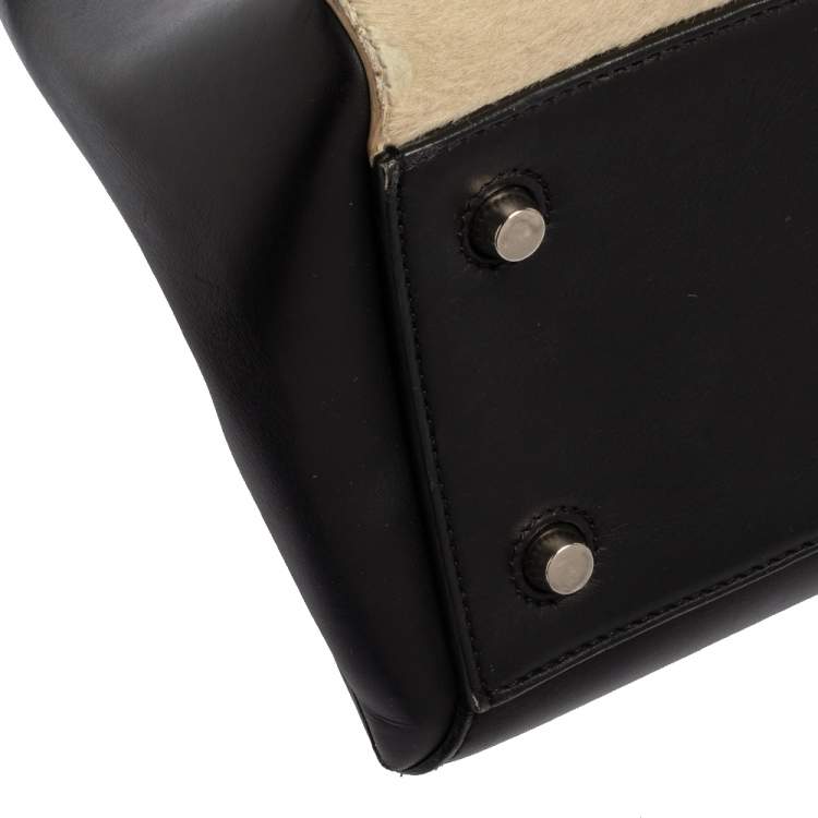 Pre Owned Céline Beige/Black Calfhair and Leather Small Edge Bag