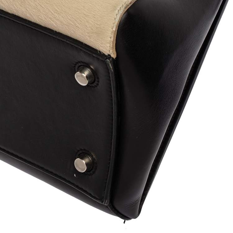 Pre Owned Céline Beige/Black Calfhair and Leather Small Edge Bag
