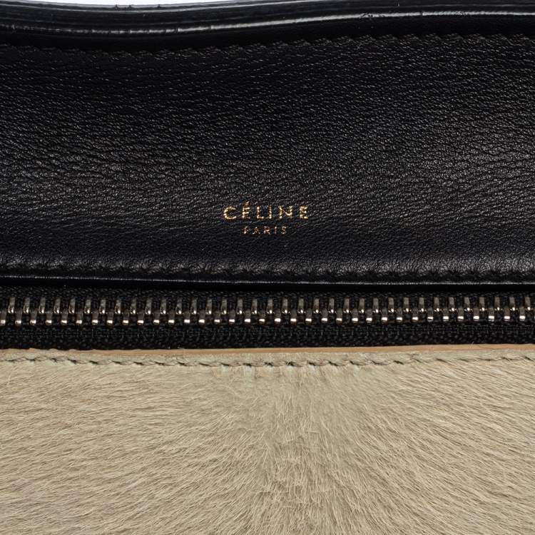 Pre Owned Céline Beige/Black Calfhair and Leather Small Edge Bag
