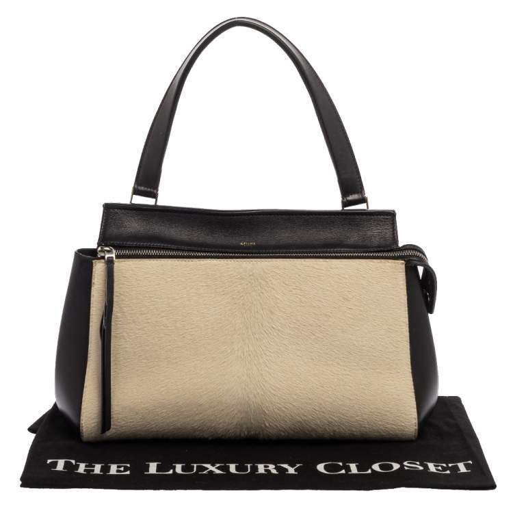 Pre Owned Céline Beige/Black Calfhair and Leather Small Edge Bag