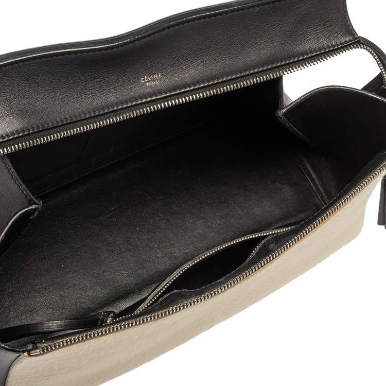 Pre Owned Céline Beige/Black Calfhair and Leather Small Edge Bag