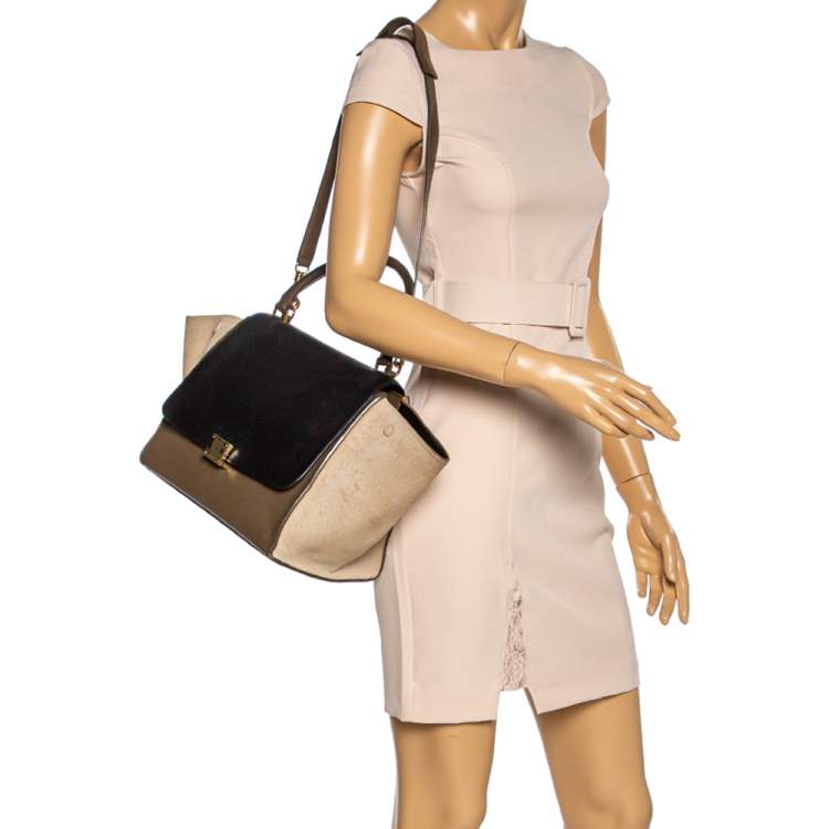 مملوكة مسبقًا Celine Tri Color Leather and Suede Medium Trapeze Top Handle Bag