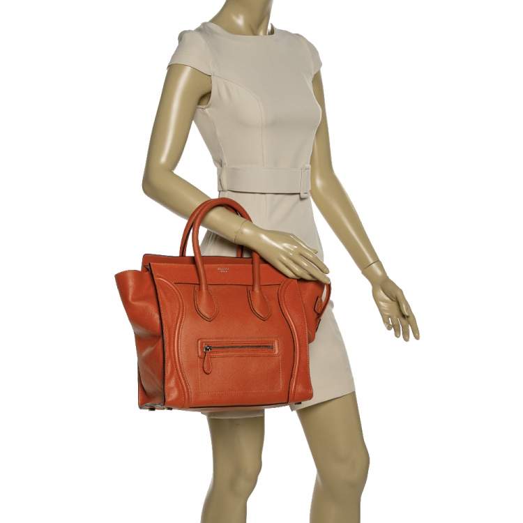 Pre Owned Celine Orange Leather Mini Luggage Tote