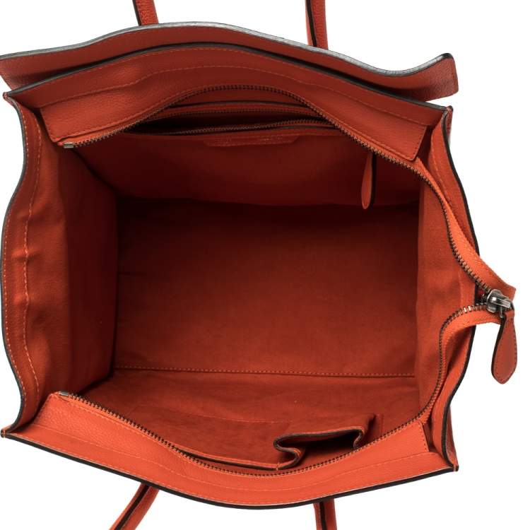 Pre Owned Celine Orange Leather Mini Luggage Tote