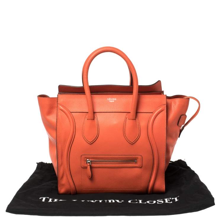 Pre Owned Celine Orange Leather Mini Luggage Tote