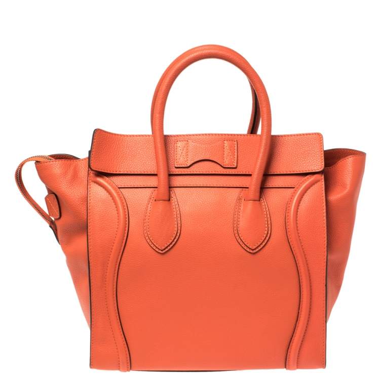 Pre Owned Celine Orange Leather Mini Luggage Tote