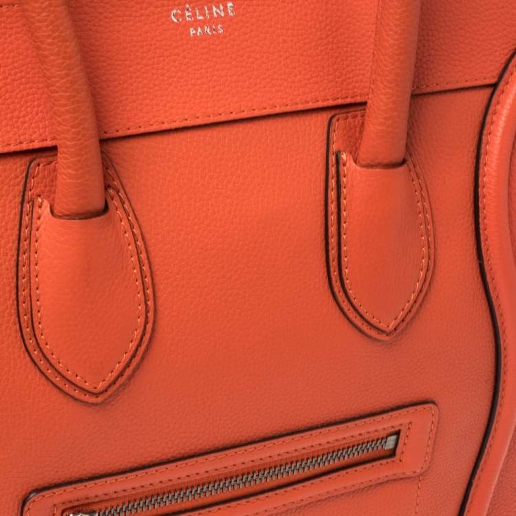 Pre Owned Celine Orange Leather Mini Luggage Tote