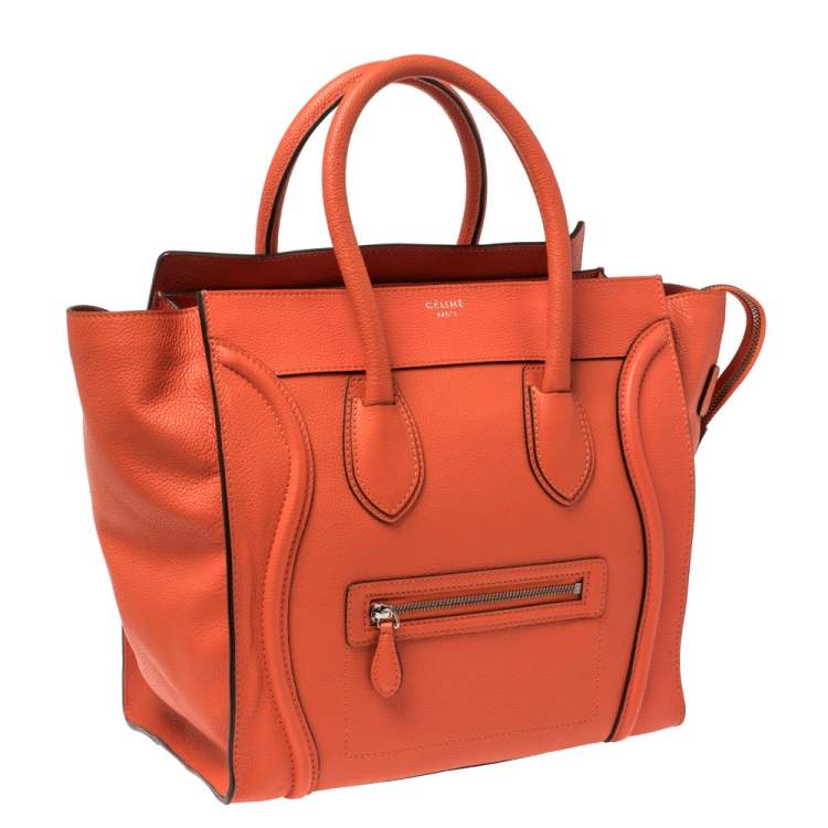 Pre Owned Celine Orange Leather Mini Luggage Tote