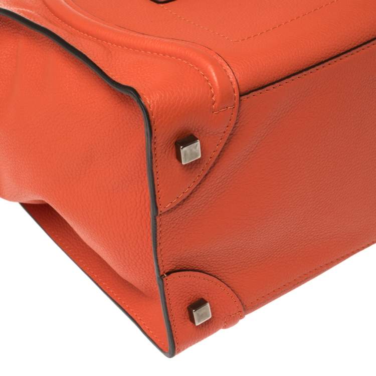 Pre Owned Celine Orange Leather Mini Luggage Tote