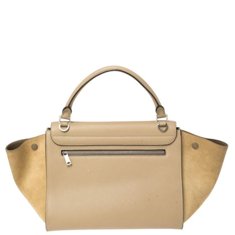 Pre Owned Celine Beige Leather and Suede Medium Trapeze Top Handle Bag
