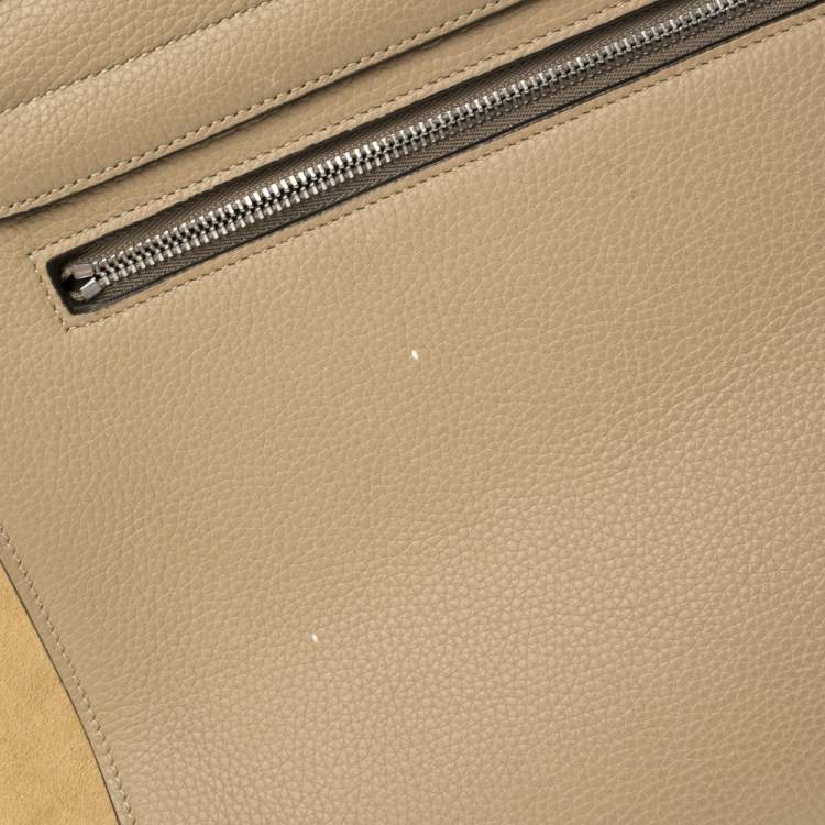 Pre Owned Celine Beige Leather and Suede Medium Trapeze Top Handle Bag