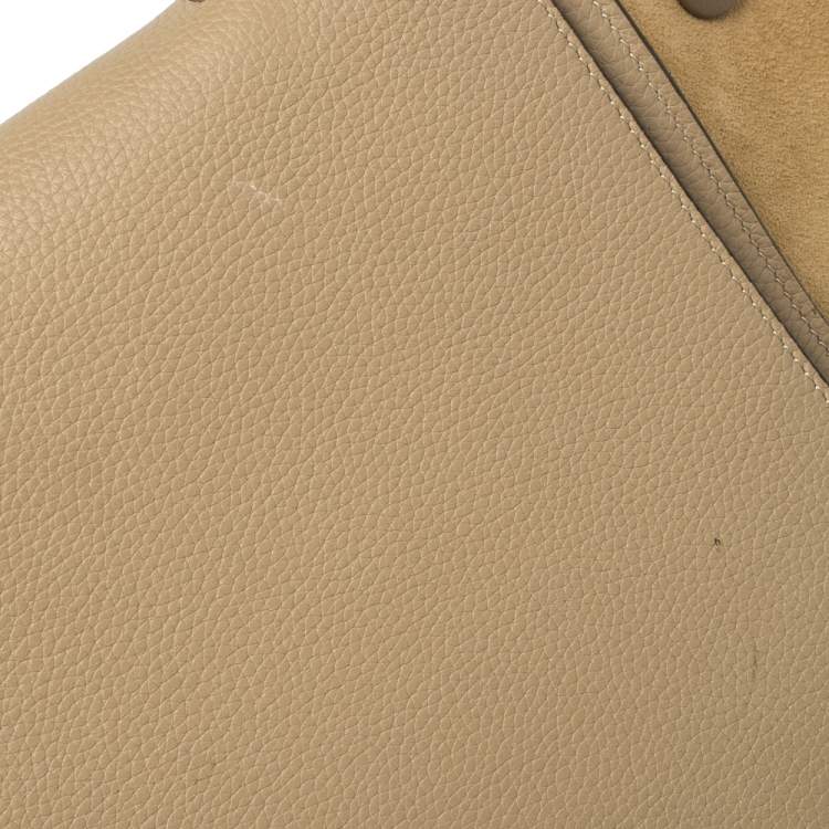Pre Owned Celine Beige Leather and Suede Medium Trapeze Top Handle Bag