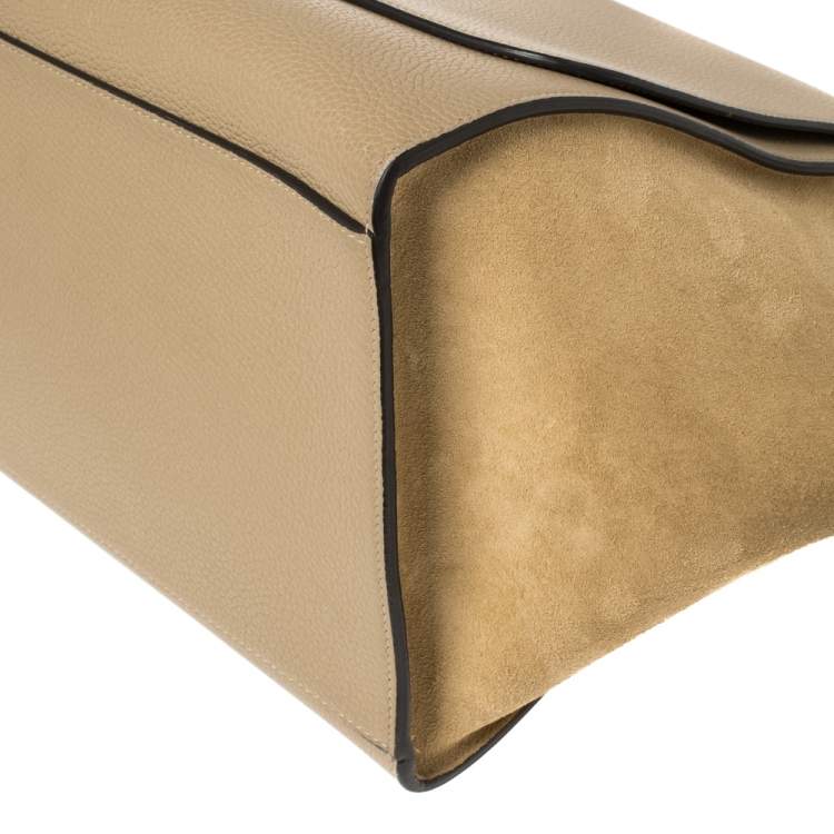 Pre Owned Celine Beige Leather and Suede Medium Trapeze Top Handle Bag