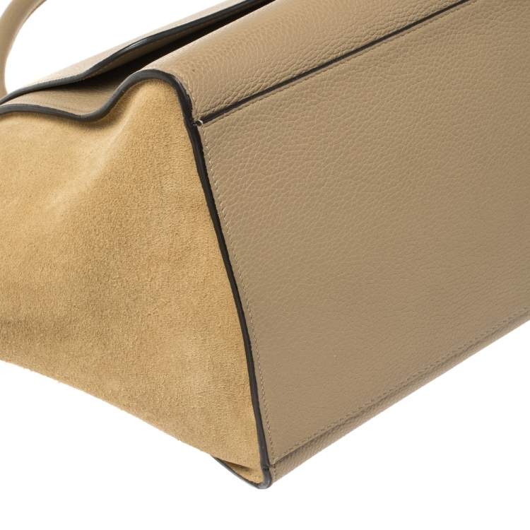 Pre Owned Celine Beige Leather and Suede Medium Trapeze Top Handle Bag