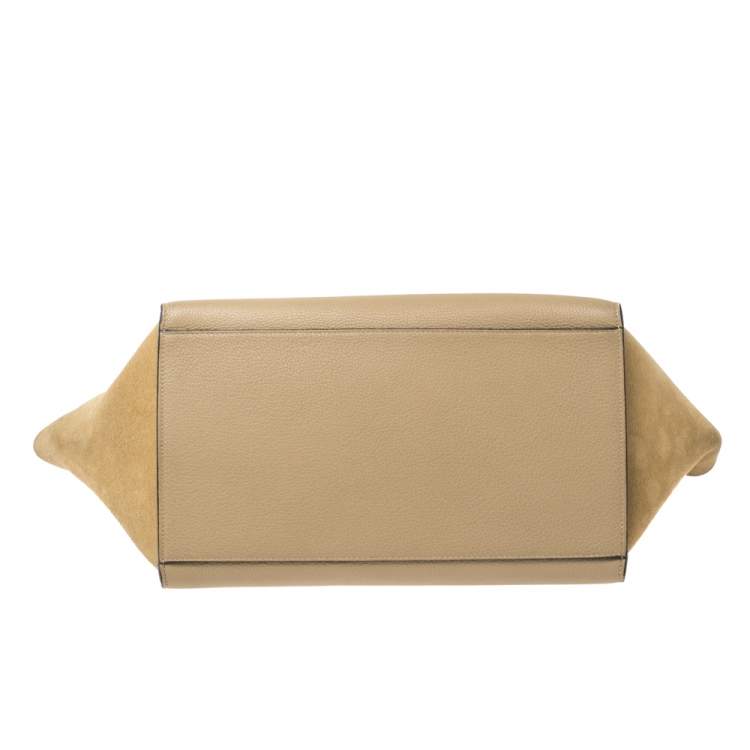 Pre Owned Celine Beige Leather and Suede Medium Trapeze Top Handle Bag