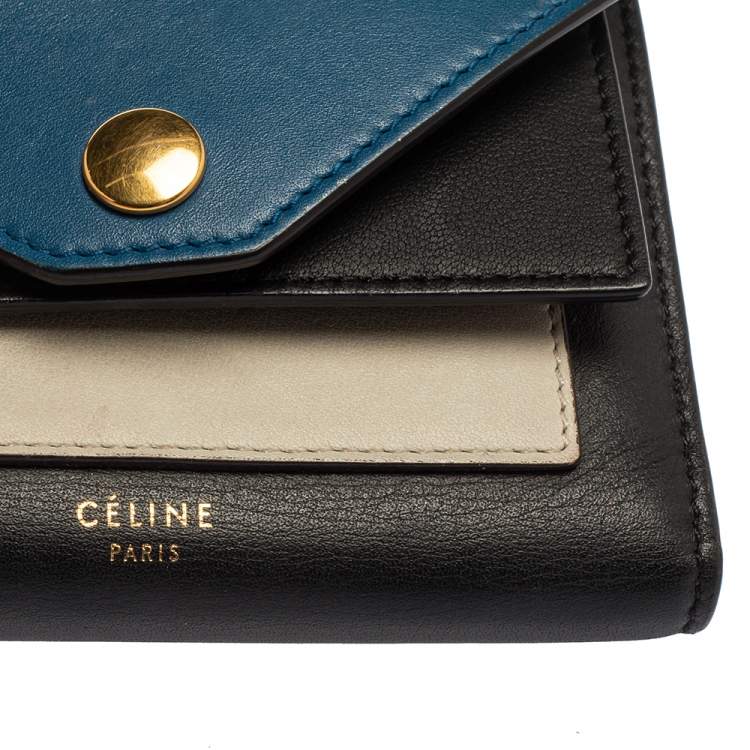 Pre Owned Celine Tricolor Leather Flap  Multifunction Compact Wallet