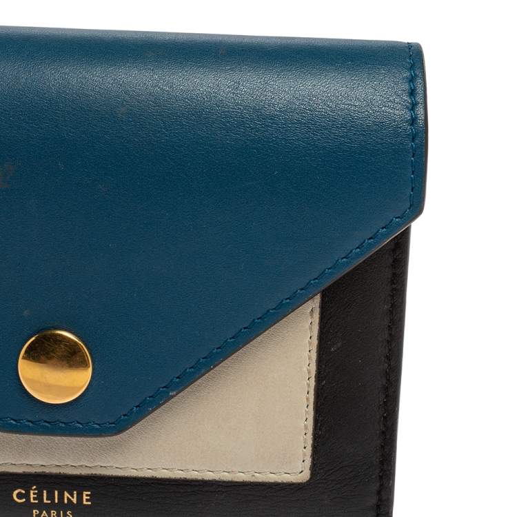 Pre Owned Celine Tricolor Leather Flap  Multifunction Compact Wallet