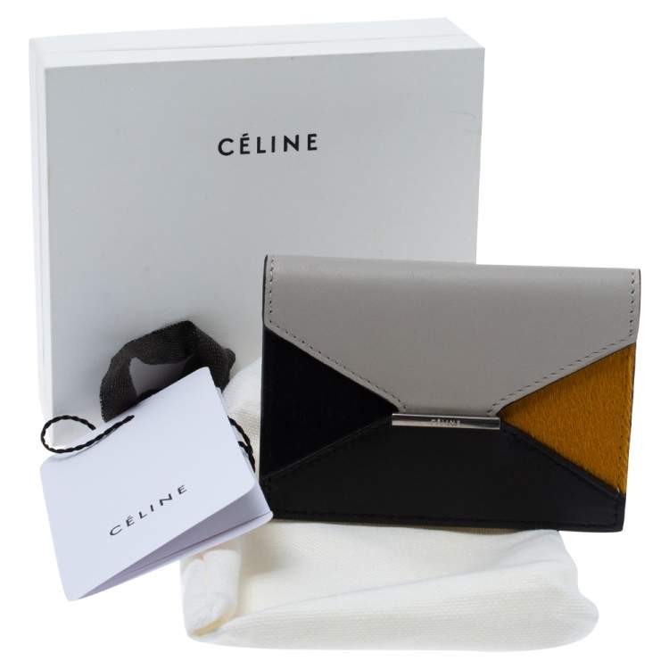 Pre Owned Celine Multicolor Leather and Calfhair Diamond Card Case