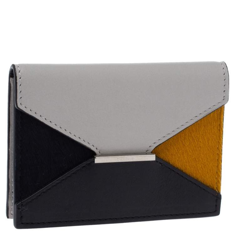 Pre Owned Celine Multicolor Leather and Calfhair Diamond Card Case