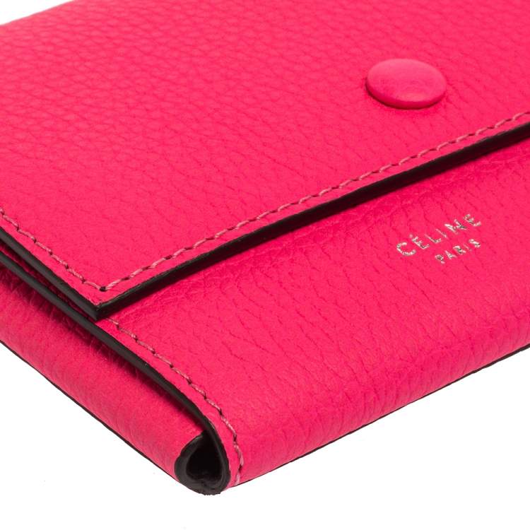 Pre Owned Celine Neon Pink Grained Leather Snap Flap Pouch