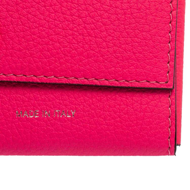 Pre Owned Celine Neon Pink Grained Leather Snap Flap Pouch