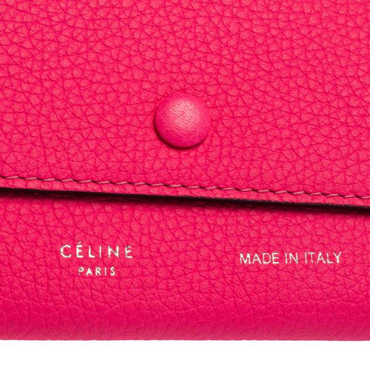 Pre Owned Celine Neon Pink Grained Leather Snap Flap Pouch