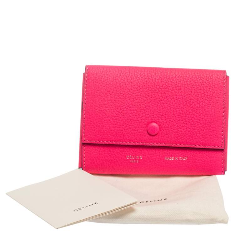 Pre Owned Celine Neon Pink Grained Leather Snap Flap Pouch