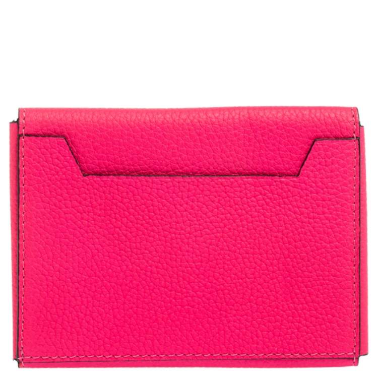 Pre Owned Celine Neon Pink Grained Leather Snap Flap Pouch