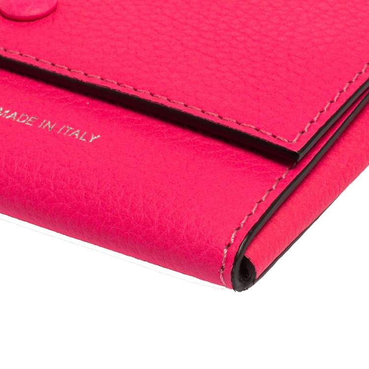 Pre Owned Celine Neon Pink Grained Leather Snap Flap Pouch