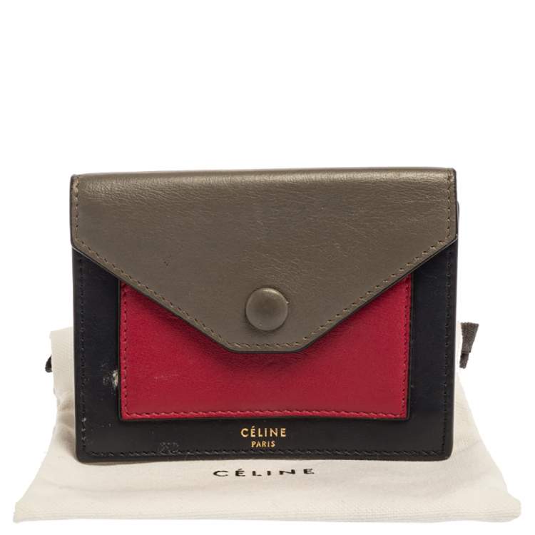 Pre Owned Celine Tri Color Leather Envelope Pocket Card Holder