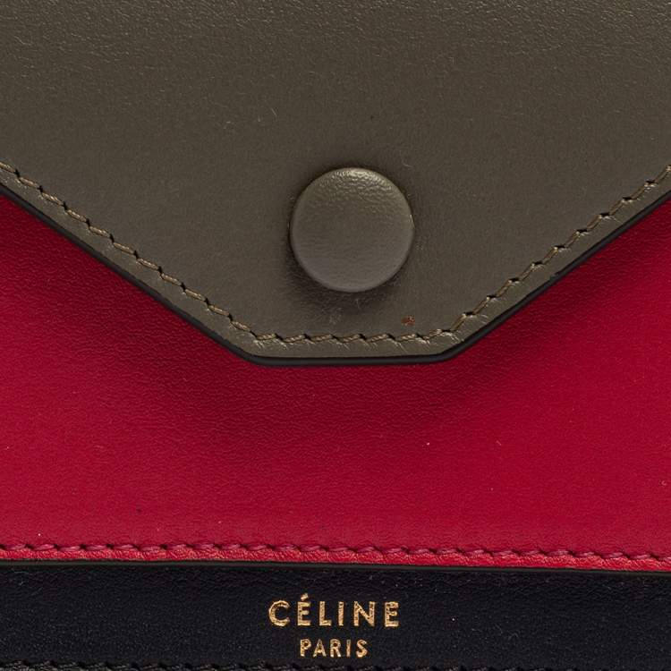 Pre Owned Celine Tri Color Leather Envelope Pocket Card Holder
