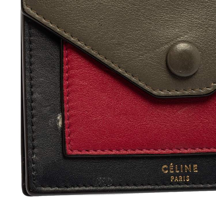 Pre Owned Celine Tri Color Leather Envelope Pocket Card Holder