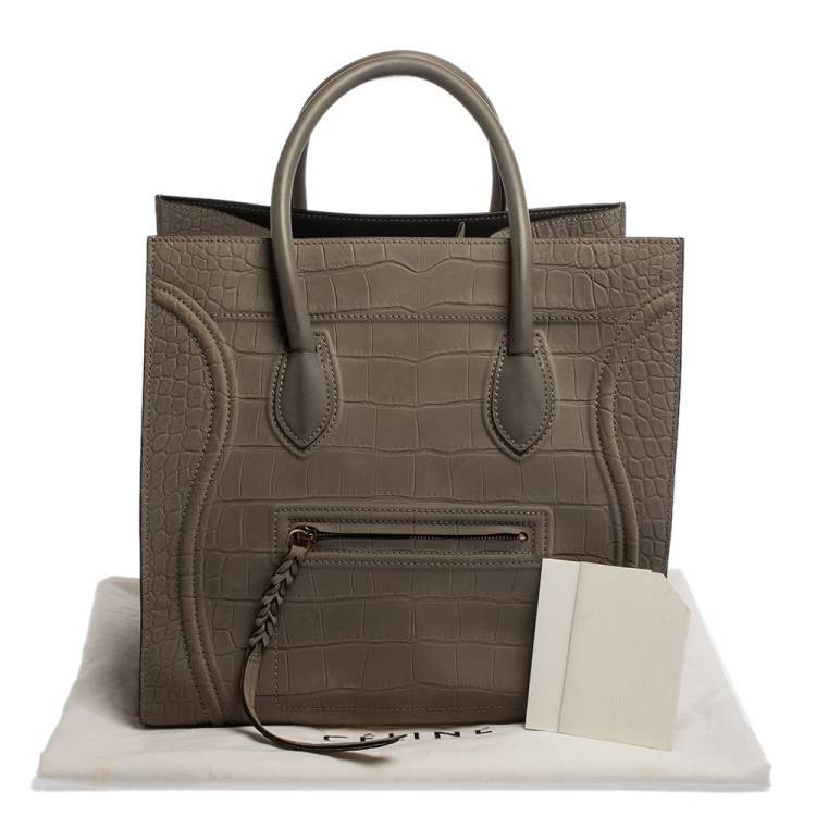مملوكة مسبقًا Celine Grey Croc Embossed Leather Large Phantom Luggage Tote