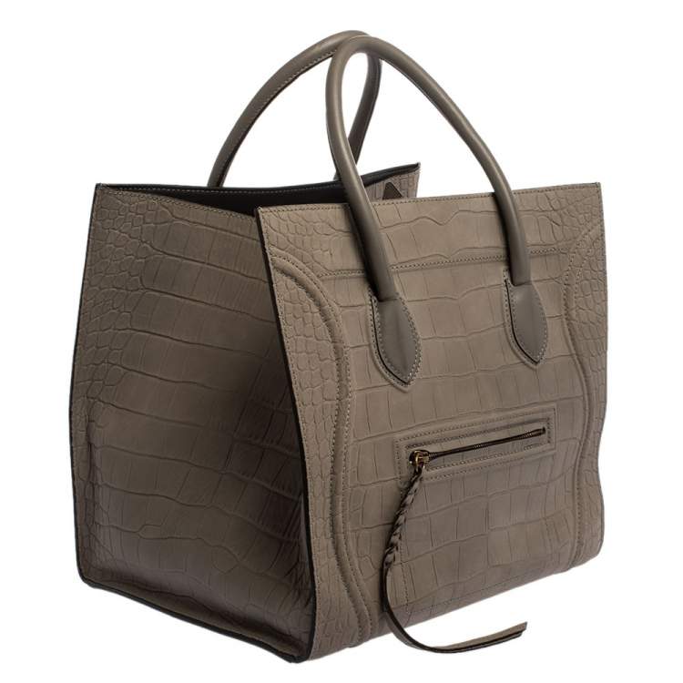 مملوكة مسبقًا Celine Grey Croc Embossed Leather Large Phantom Luggage Tote