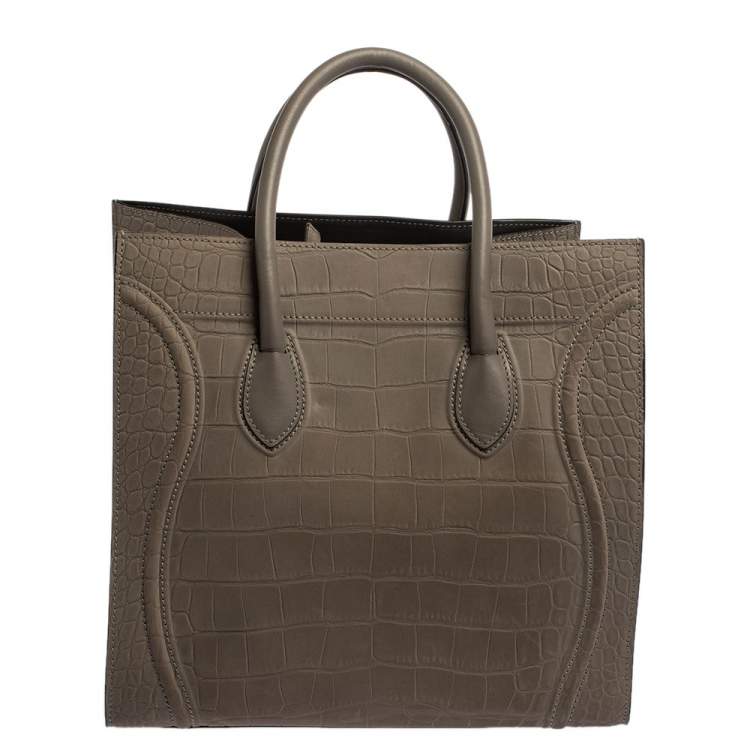 مملوكة مسبقًا Celine Grey Croc Embossed Leather Large Phantom Luggage Tote