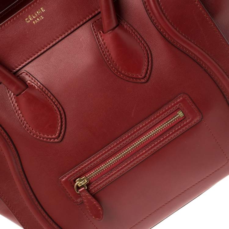Pre Owned Celine Red Leather Mini Luggage Tote