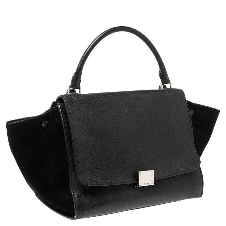 Pre Owned Celine Black Leather and Suede Medium Trapeze Bag