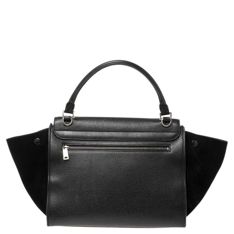 Pre Owned Celine Black Leather and Suede Medium Trapeze Bag